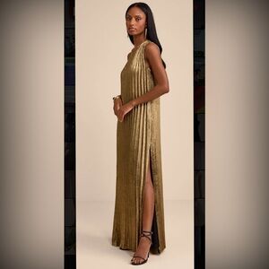 Lulus Gold Pleated Dress